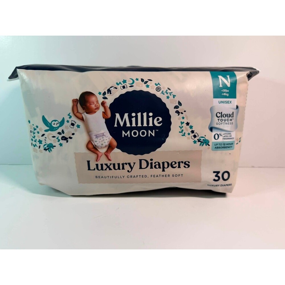 Millie Moon Luxury Diapers Newborn N 30ct Unisex CloudTouch Softness